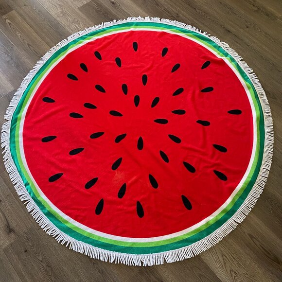 Watermelon Round Beach‎ Towel with Fringe - 59" Diameter, Fun Summer Decor - Picture 1 of 8